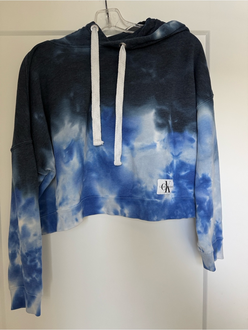 Calvin Klein Navy White Blue Tie-Dye Cropped Hoodie boho festival Size M